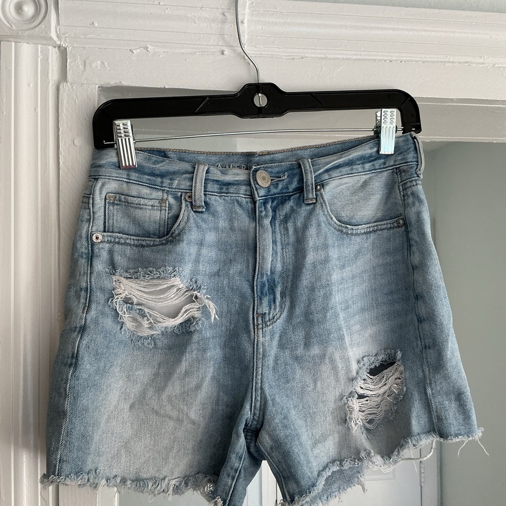 American Eagle Outfitters Light Blue Distressed Jean Shorts - Picture 2 of 4